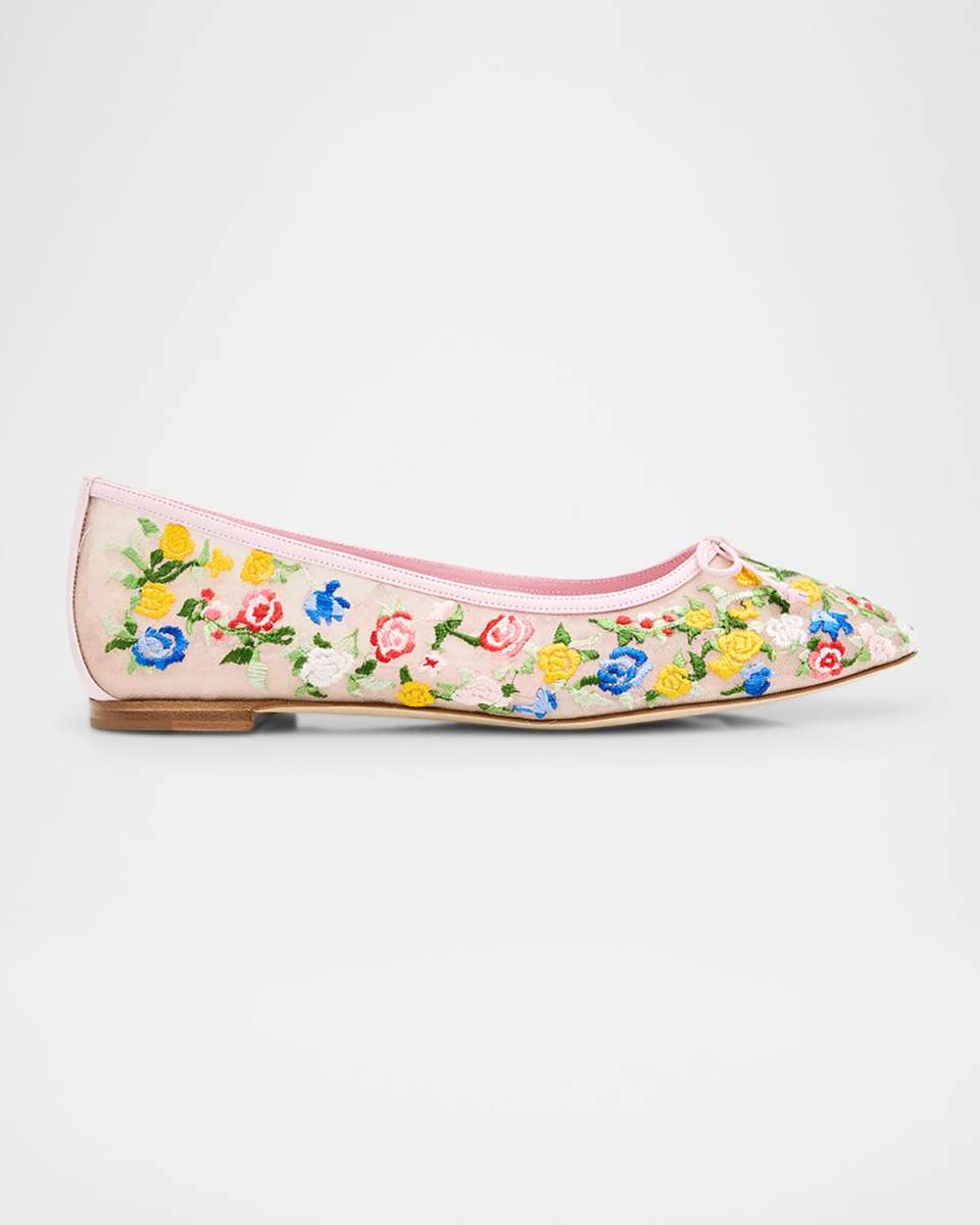 Floral Mesh Bow Ballerina Flats
